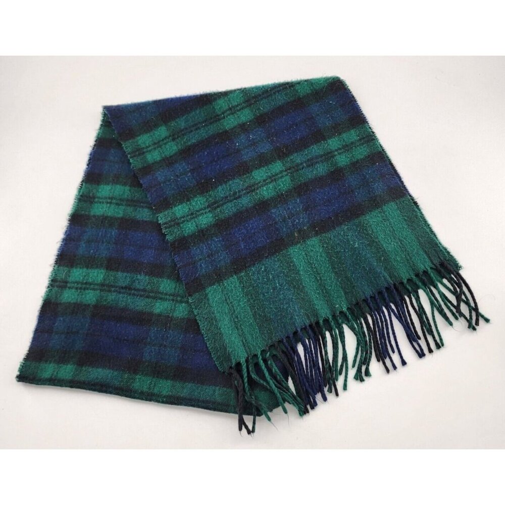 Monsoon Cashcryl 100% Acrylic Neck Scarf Green/Blue Tartan Plaid Made in‎ France